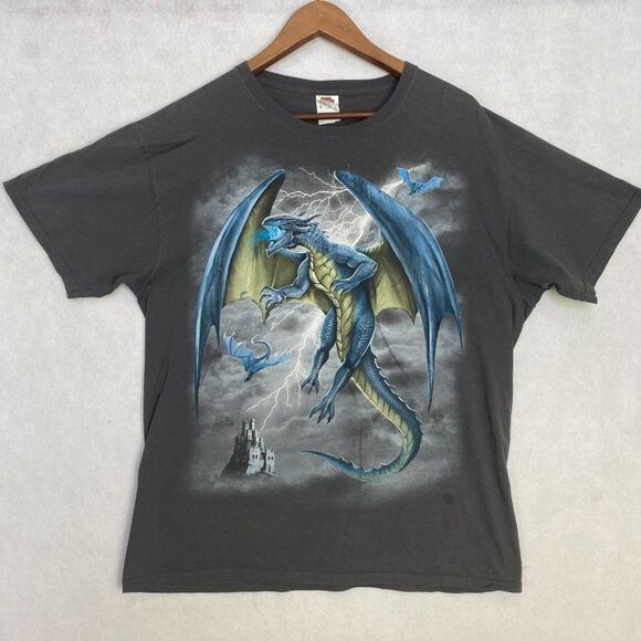 Faded Dragon In Flight Large Print Tshirt Mens Large Fruit of the Loom Tee - Picture 1 of 7